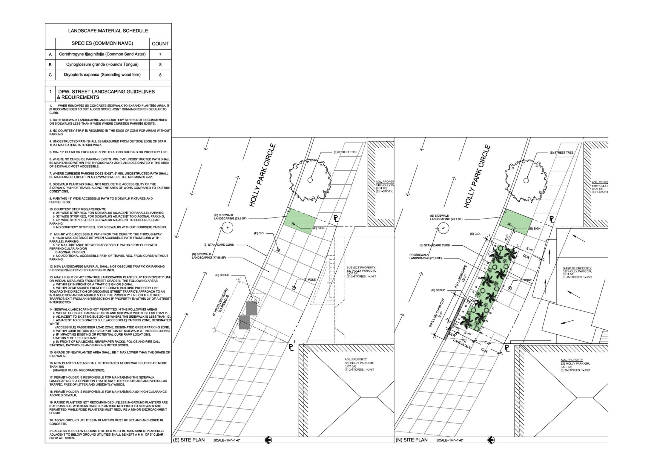 Holly Park Circle — street landscaping plan and DPW compliance matrix